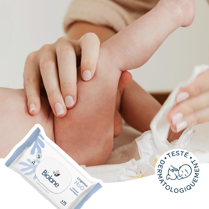 BIOLANE - Babytücher mit Wasser – 450 Tücher – 6 x 75 Stück – sanfte und effektive Reinigung – ab de