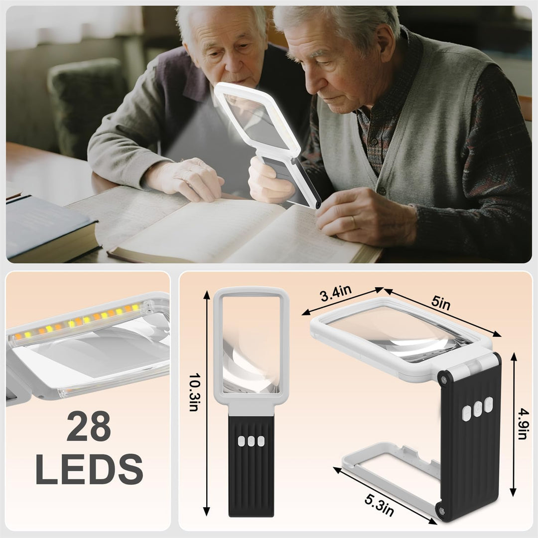 10X Lupe mit Licht und Ständer, Echtglaslinse Leselupe, Wiederaufladbare, Faltbare Grosse Handlupe,