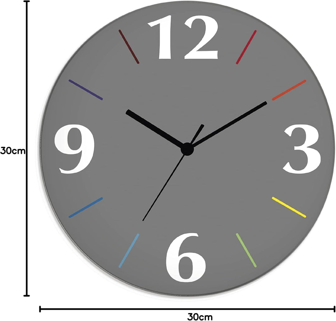 ARTLAND Wanddeko Wanduhr ohne Tickgeräusche aus Glas Quarzuhr Ø 30 cm Rund Lautlos Trendfarbe Grau-B