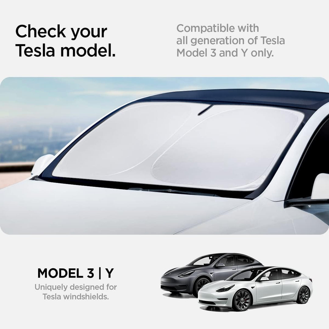 Spigen Tesla Model 3 2021 - Highland 2024 Model Y Auto Sonnenschutz, Frontscheibe Sonnenschutz, UV-S