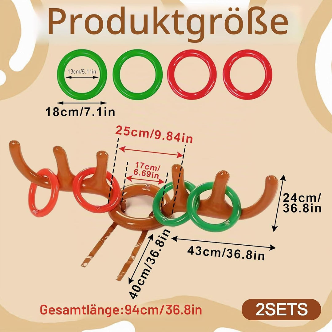10 Stücke Ringwurfspiel Aufblasbare, Aufblasbarer Rentier-Geweihhut mit Ringen, 2 aufblasbares Gewei
