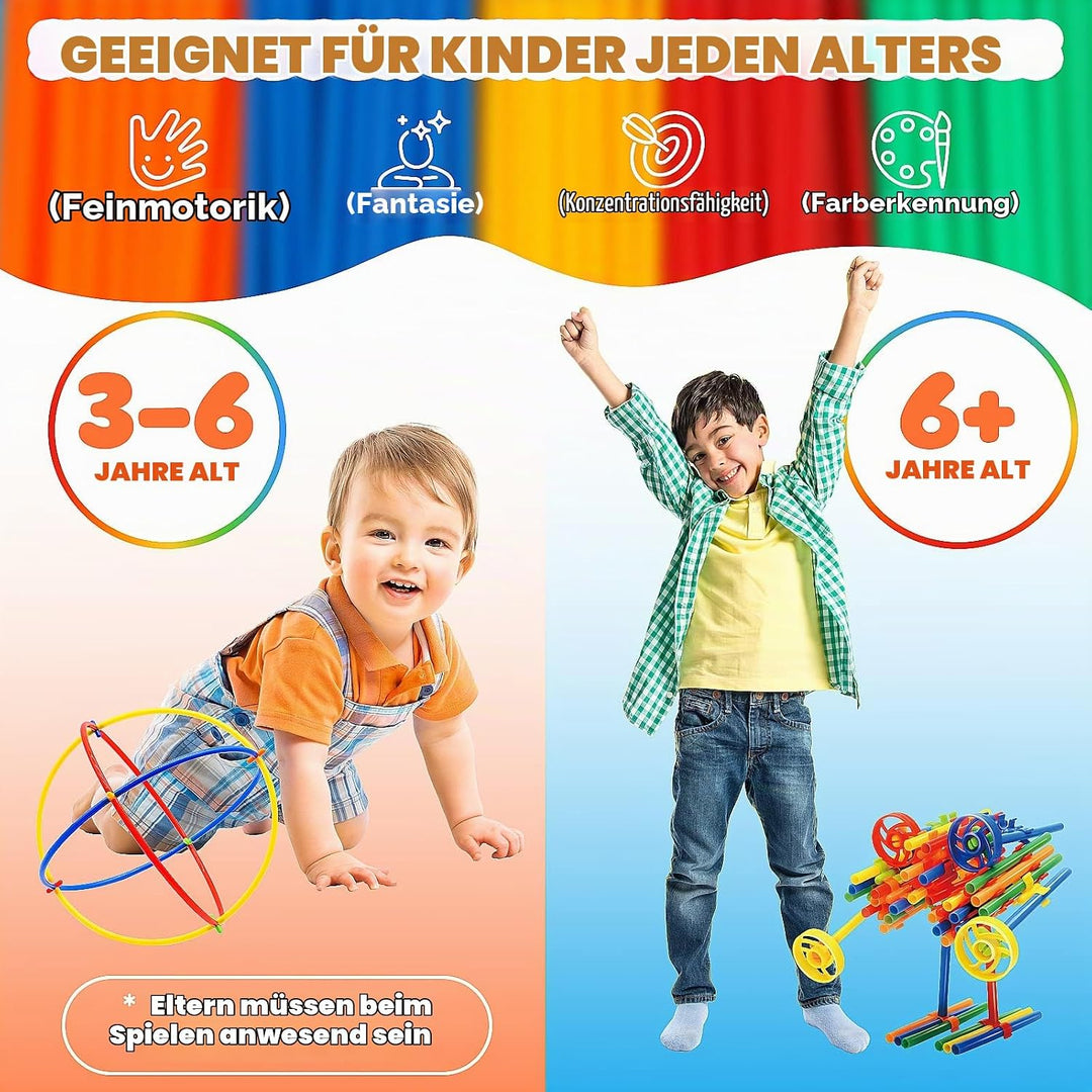 WYSWYG Konstruktionsspielzeug Strohhalme Baustein 560 Stück- Kreative Verbindungsbausteine Spielzeug