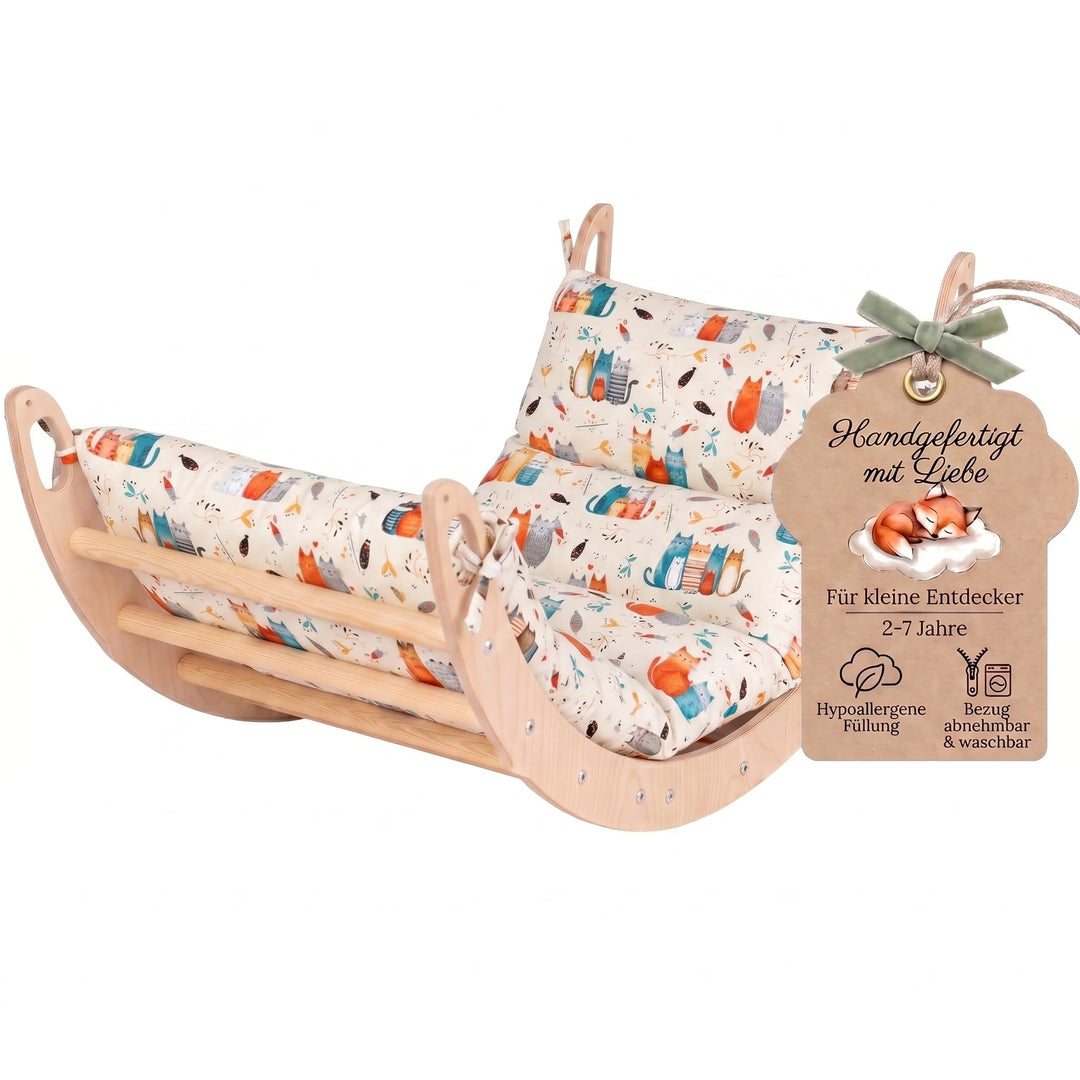 WoodsCraft Kletterbogen mit Kissen - Holz Klettergerüst Indoor - Hypoallergen Kissen für Kletterboge