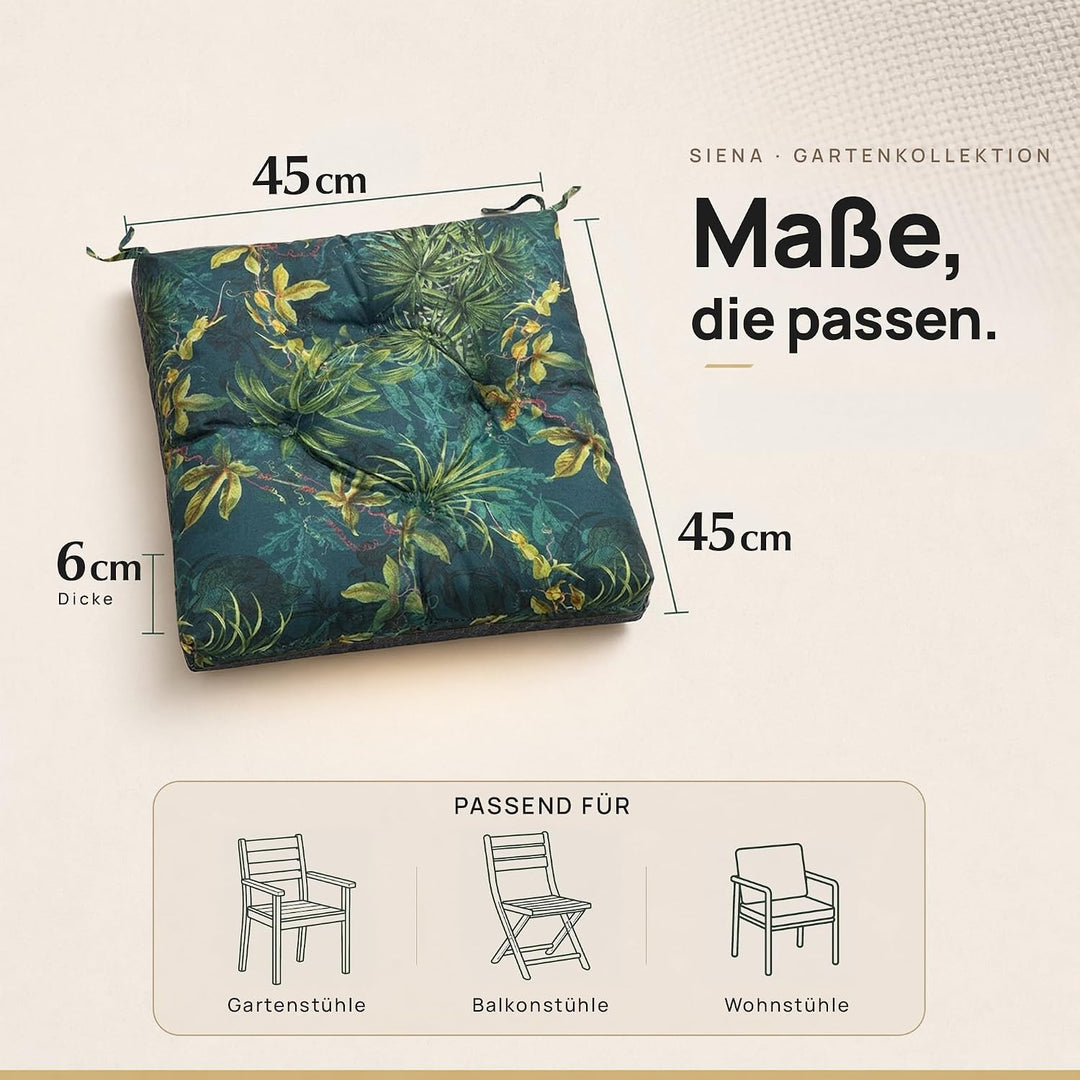 Wasserdichtes Stuhlkissen 45x45 cm – Gartenkissen für Stühle &amp; Sessel – Dickes Sitzkissen 6 cm – Out