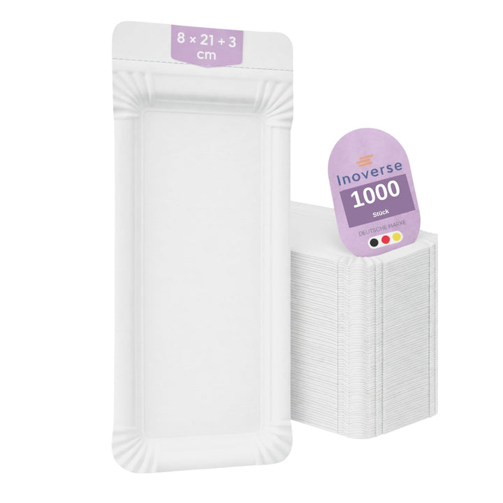 Inoverse 1000 Stück Pappteller Weiss – Eckig 8x18 cm – Umweltfreundliche Einweg Teller aus Pappe, Pa