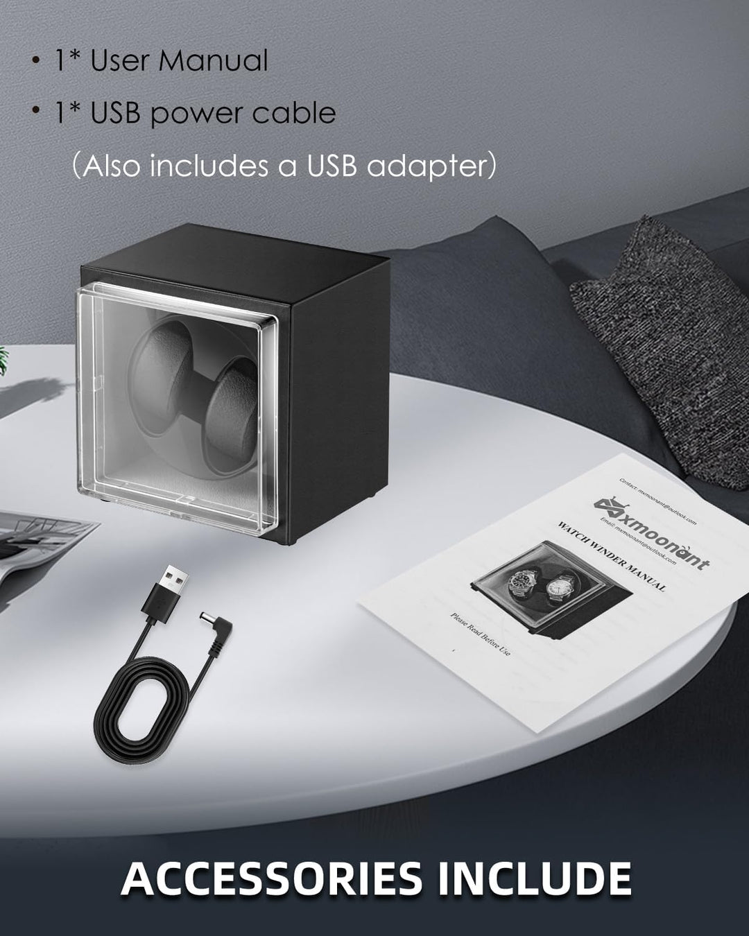 Mxmoonant Automatische Uhrenbeweger für 2 Uhren, 5 Rotationsmodi mit leisem Motor, AC-Adapter & Batt