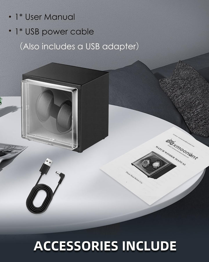 Mxmoonant Automatische Uhrenbeweger für 2 Uhren, 5 Rotationsmodi mit leisem Motor, AC-Adapter & Batt