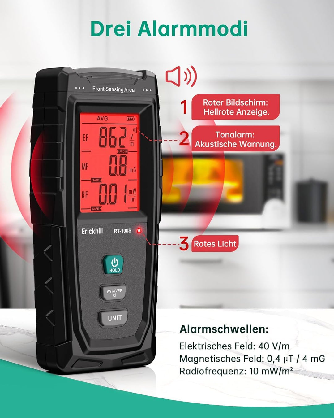 ERICKHILL EMF-Messgerät, digitaler Strahlungsdetektor für elektromagnetische Felder Handgehaltener L