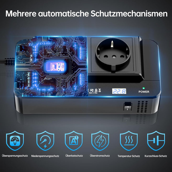 200W Wechselrichter 12V auf 230V Auto Spannungswandler, Stromwandler mit 2 Auto Steckdose/Type-C & 2