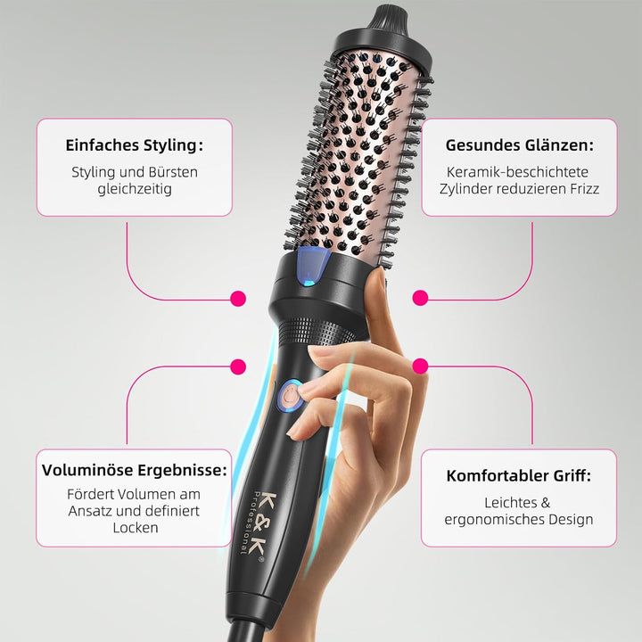 K&K Thermobürste Keratin Thermal Brush Protect Beheiztes Fass Heisse Haarbürste Ionisch Glatt Schein
