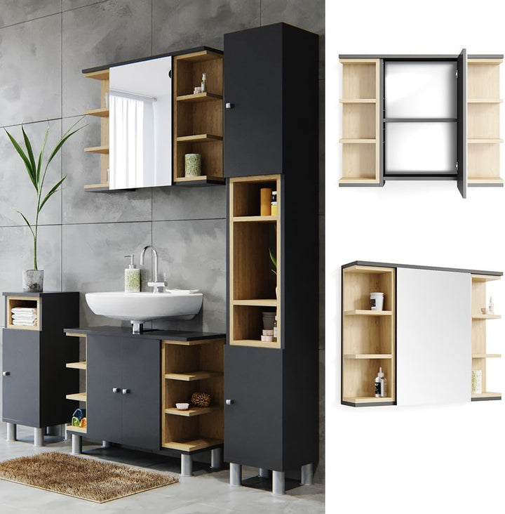 Vicco Bad Spiegelschrank Aquis, Anthrazit/Sonoma, 79 x 64 cm Anthrazit Spiegelschrank, Anthrazit Spi