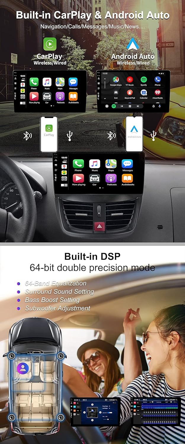 SXAUTO Android 12 IPS Autoradio Passt für Peugeot 207 (2006-2015) - Eingebaut Wireless Carplay/Andro