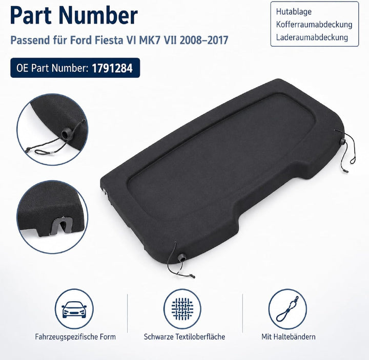 Callume Hutablage Kofferraumabdeckung Laderaumabdeckung Kompatibel mit Ford Fiesta VI MK7 VII 2008-2