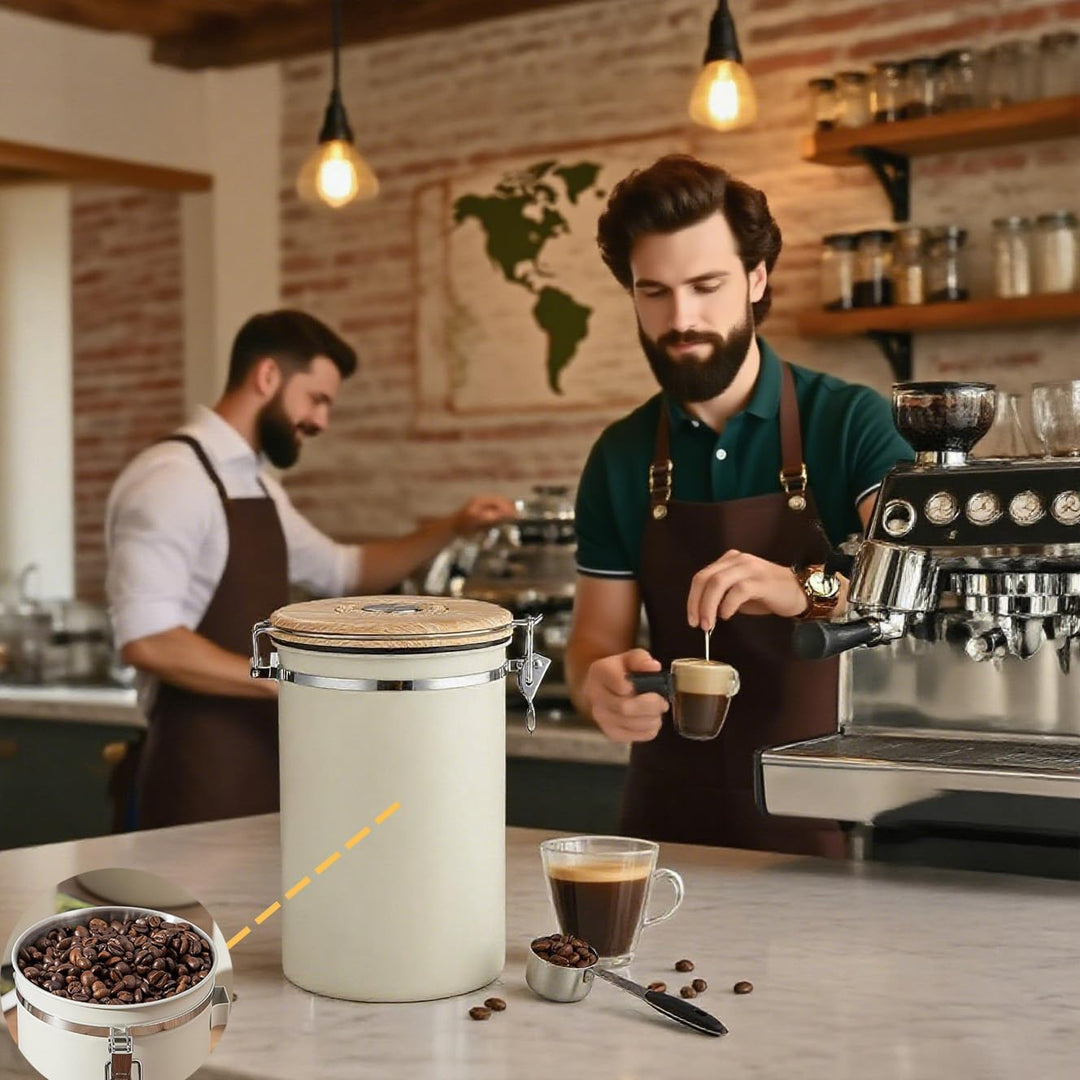 2800ml Edelstahl Kaffeebehälter Luftdicht (304er) Mit Frische- Datumsrad& CO2- Ventil| mit 30ml Mess