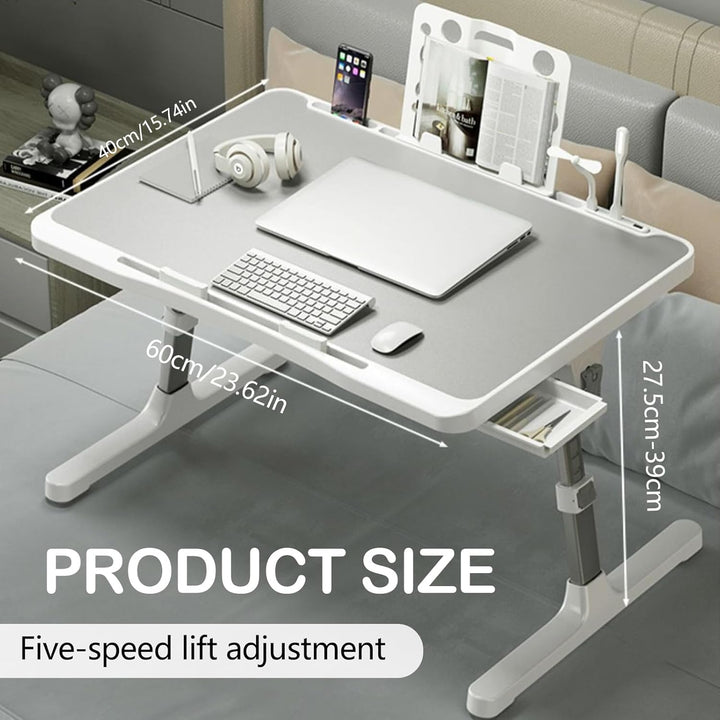 Laptoptisch, Bett Tabletttisch HöHenverstellbar Faltbarer Betttisch mit Schublade Bücherregal USB Sc