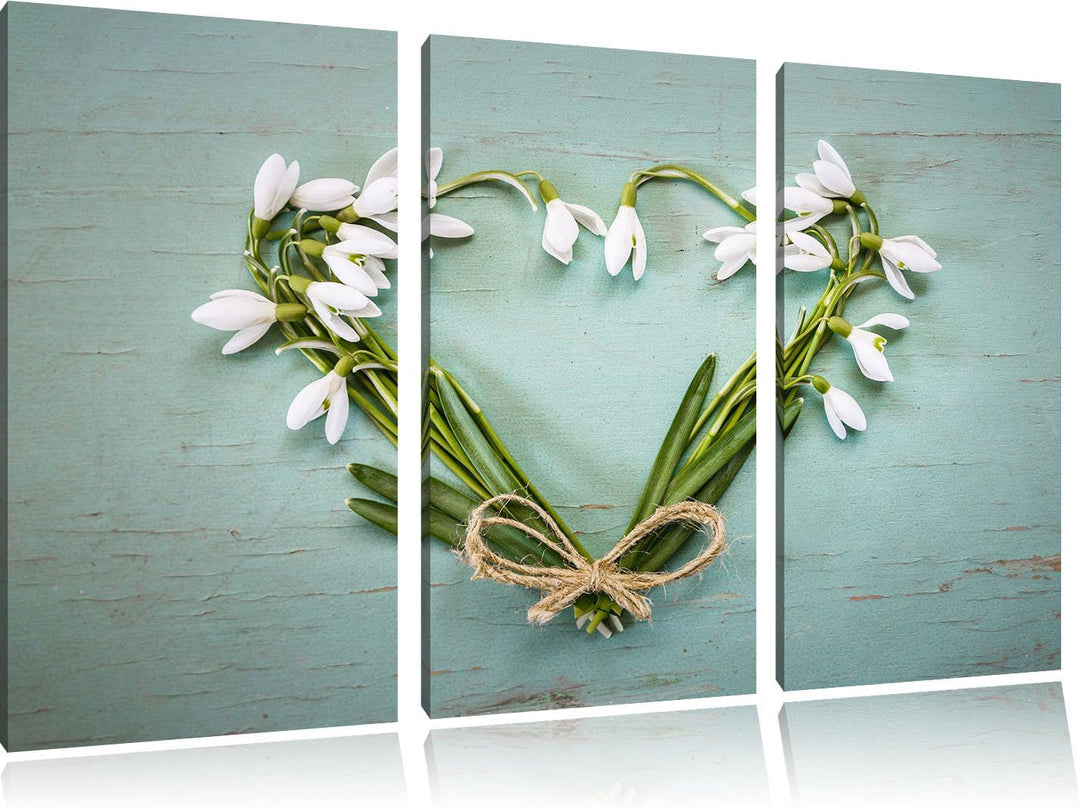 Pixxprint Herz aus Blumen 3-Teiler Leinwandbild 120x80 Bild auf Leinwand