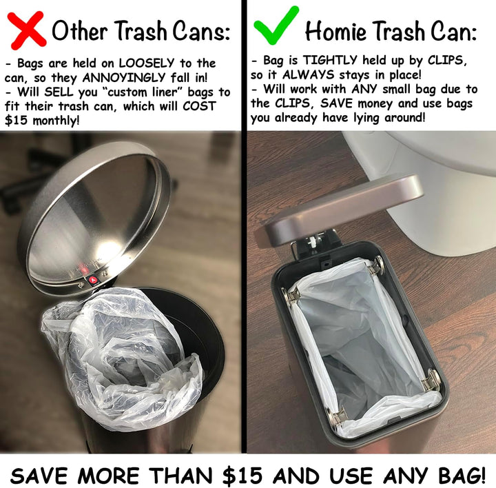 Homie Soft Close, rechteckiger Abfalleimer 5L mit Anti-Bag Slip Liner und Deckel, Verwendung als Min