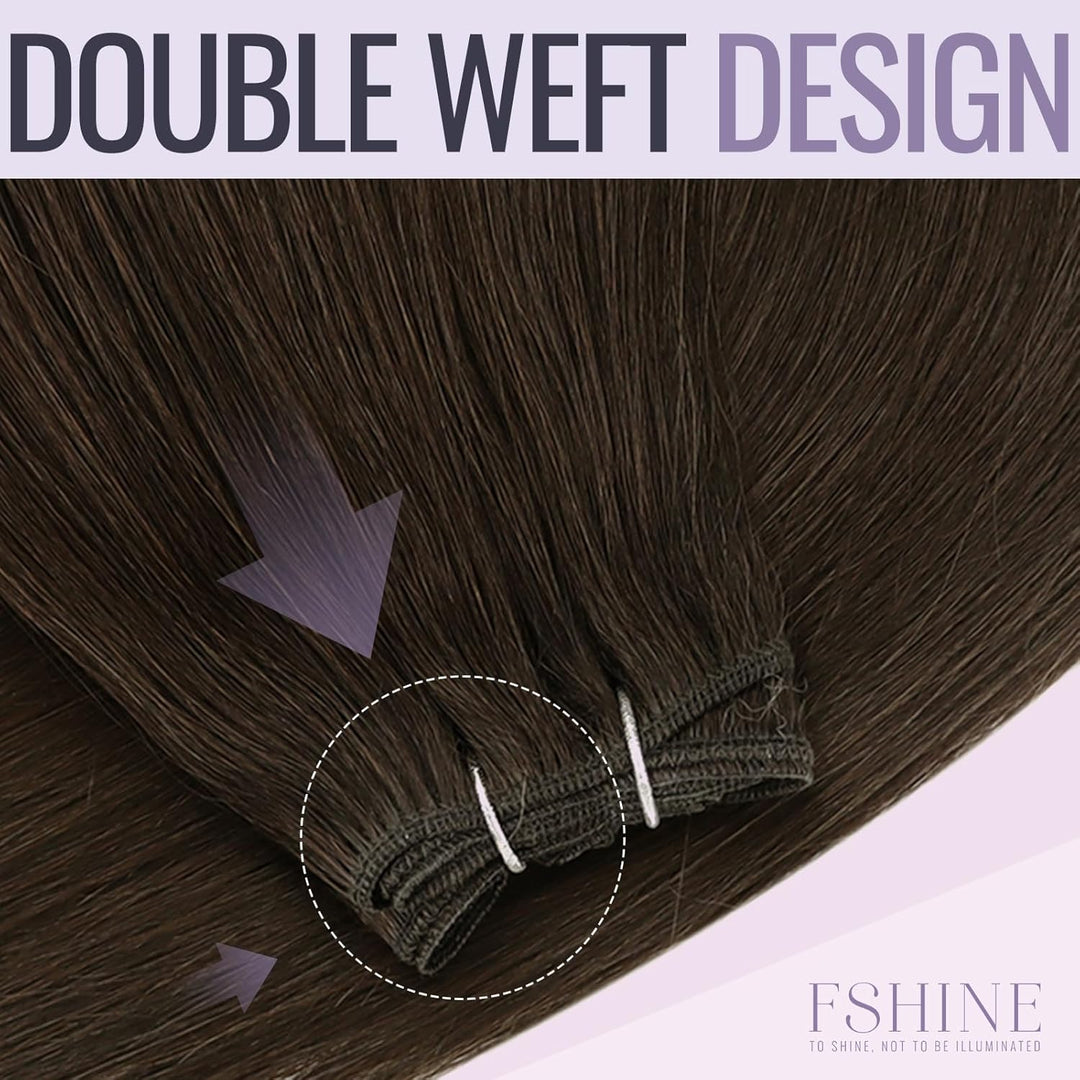 Fshine Echthaar Weft Tressen Echthaar 55cm/22zoll 100 Gramm Extensiones Faber Dunkelbraune Bundles W