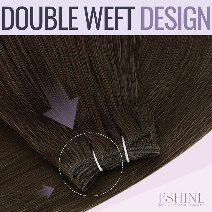 Fshine Echthaar Weft Tressen Echthaar 55cm/22zoll 100 Gramm Extensiones Faber Dunkelbraune Bundles W