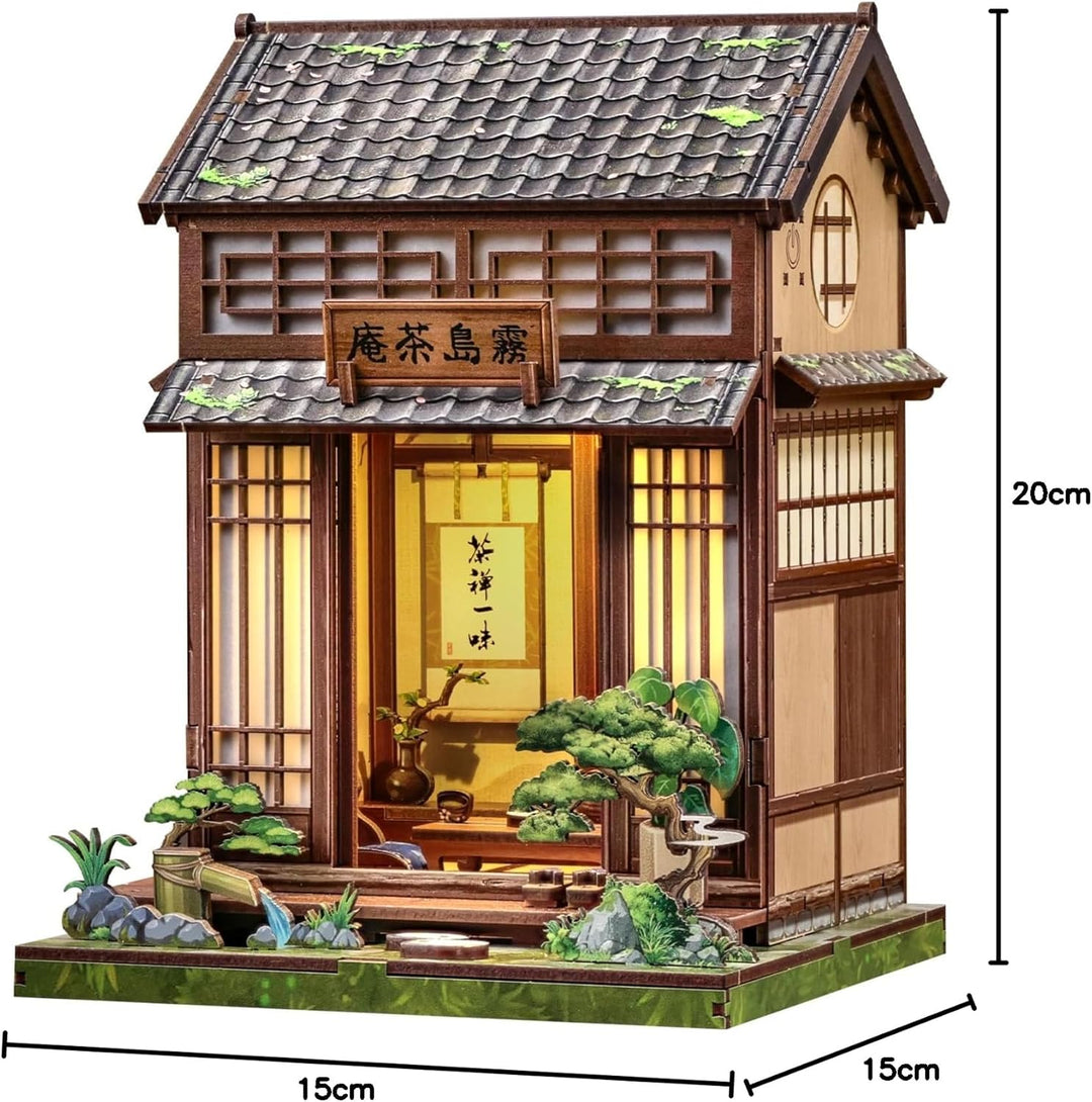 CUTEBEE Book Nook Kit - Puppenhaus für Erwachsene, DIY Miniatur Japanisches Tee Haus Selber Bauen Ba