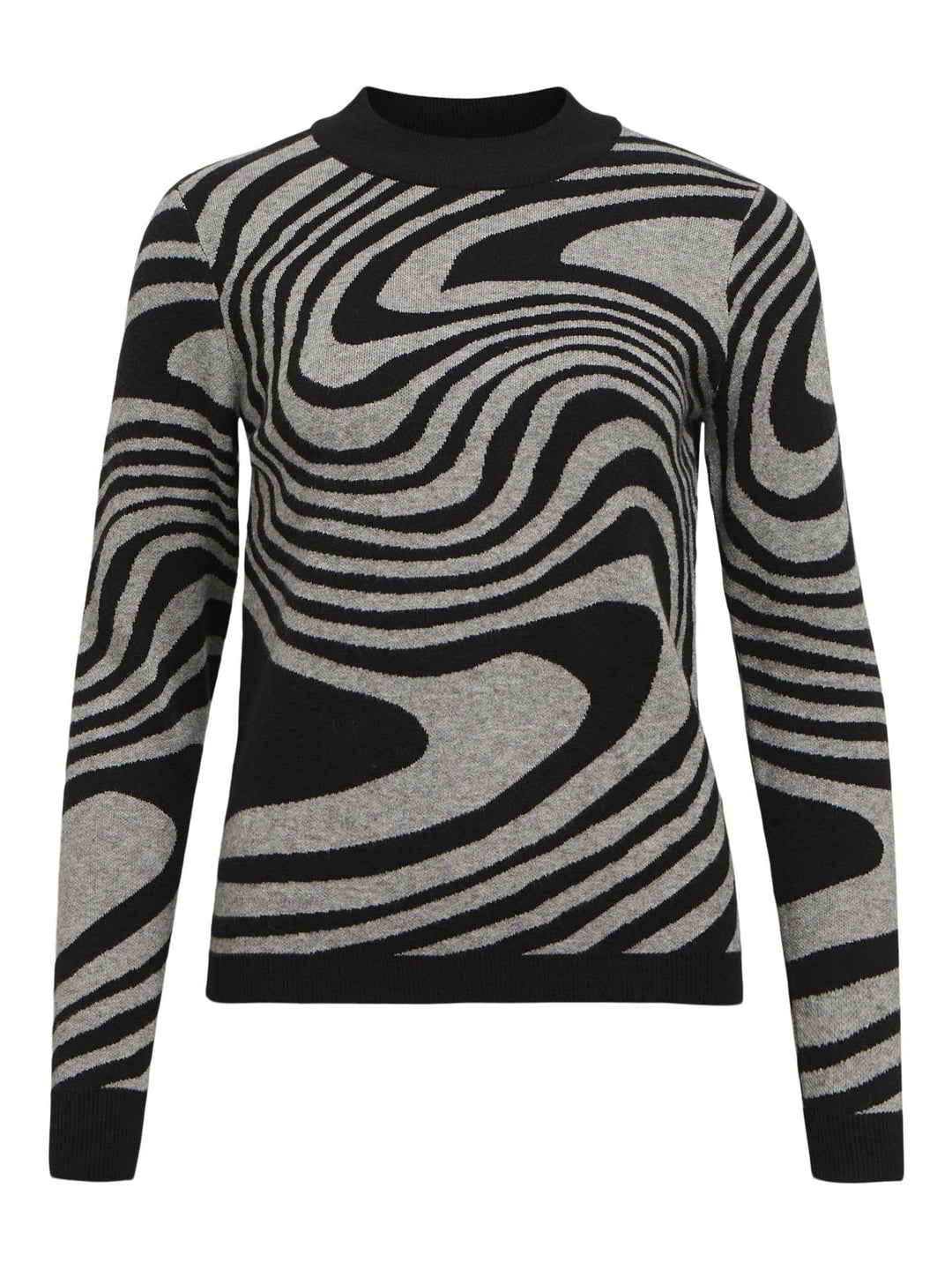 Object Damen Objray L/S Knit Pullover Aop Noos Strickpullover XS Black 5, XS Black 5
