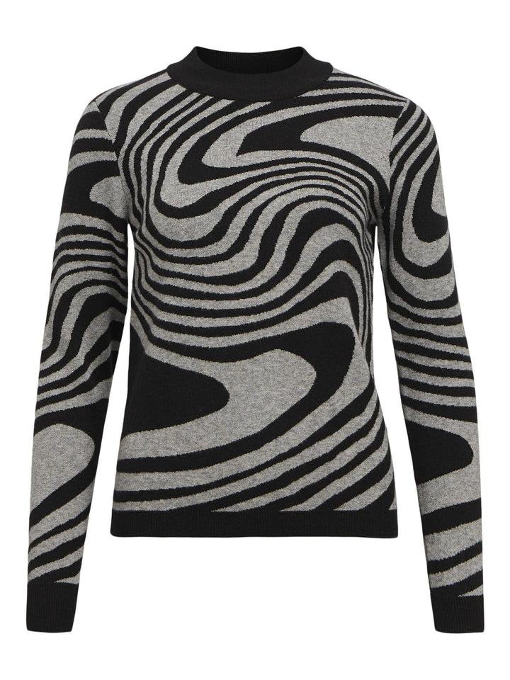 Object Damen Objray L/S Knit Pullover Aop Noos Strickpullover XS Black 5, XS Black 5