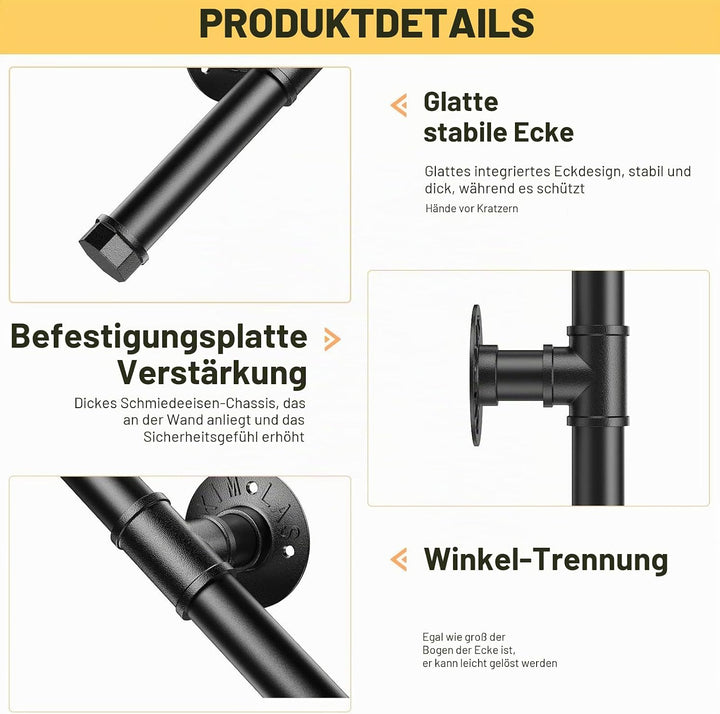 Handlauf für Treppen, Aomdom Handlauf Treppengeländer Innen und Aussen, Handlauf Schwarz mit Rutschf