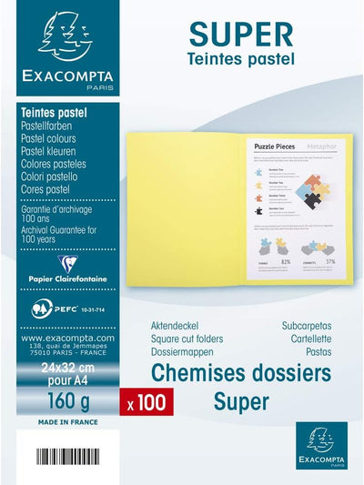 Exacompta 340004E Packung mit 100 Aktendeckel Super, 180g, ideal für Archivierung, 1 Pack, hellgrün