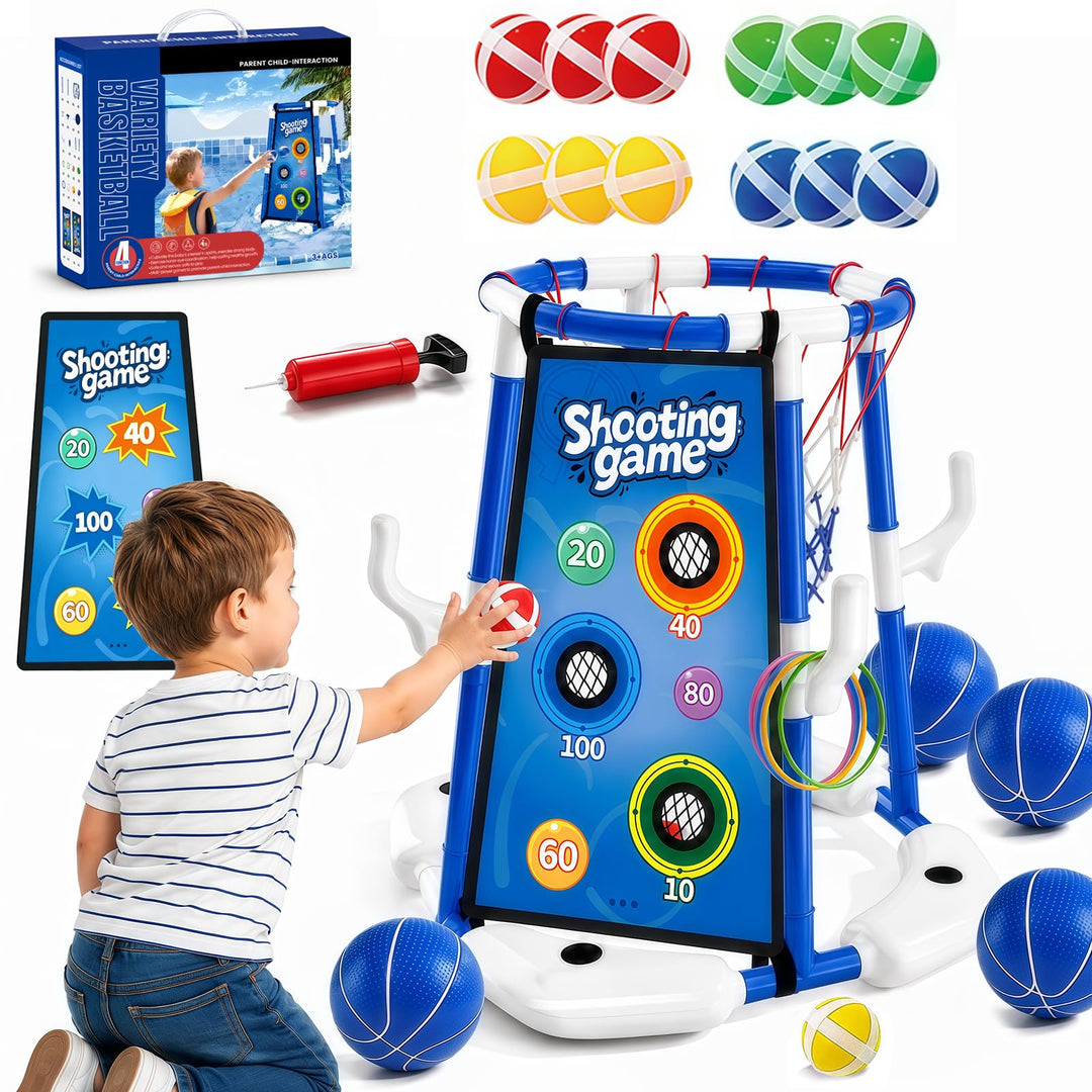 Ronronner 3-in-1 Pool Basketballkorb für Den Pool, Pool Spielzeug mit Sticky Ball Toss & Ring Toss,
