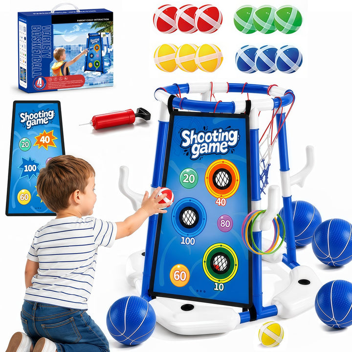Ronronner 3-in-1 Pool Basketballkorb für Den Pool, Pool Spielzeug mit Sticky Ball Toss & Ring Toss,