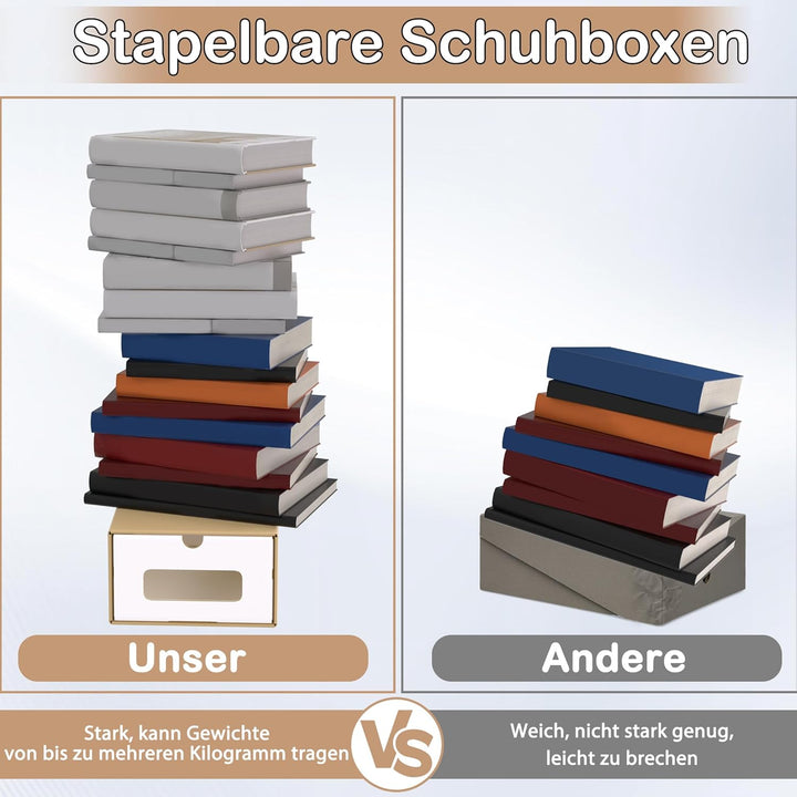Schuhbox mit Sichtfenster & Schublade 20er Boxen-Set Aufbewahrungsbox Braun Schuhkiste Schuhschachte