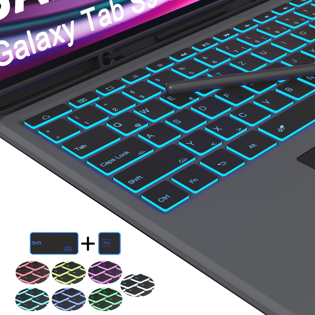 für Samsung Galaxy Tab S10 Ultra/S9 Ultra/S8 Ultra 14,6 Zoll Tastatur Hülle - 7 Farbige Beleuchtete