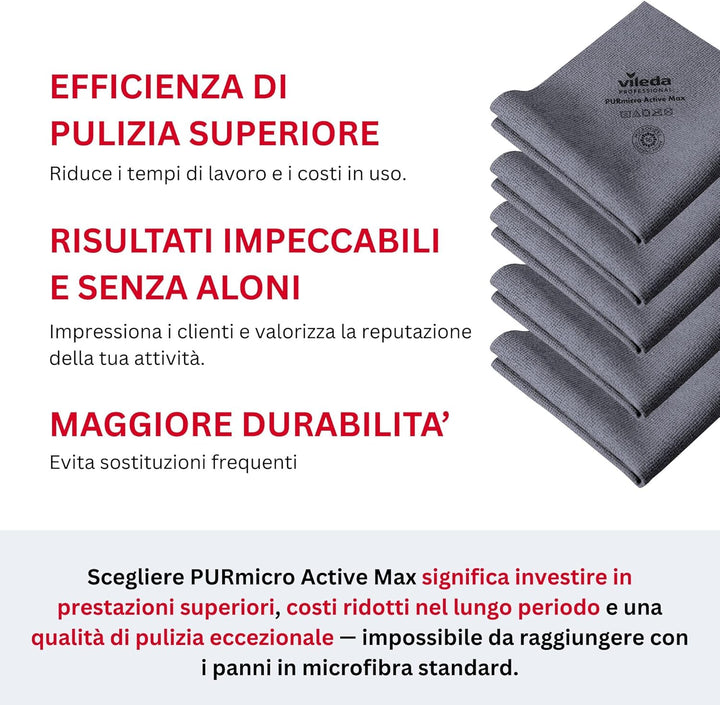 Vileda Professional Purmicro Active Max XL Waschlappen, grau, 5 Stück