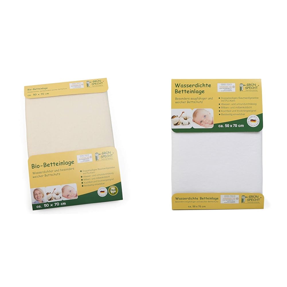 GRÜNSPECHT Bio-Betteinlage 50x70cm, Matratzenschutz & wasserdichte Betteinlage 50x70cm, Matratzensch