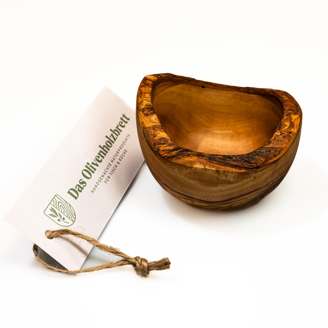 DAS OLIVENHOLZBRETT® Knabberschale aus Olivenholz rund, Holzschale im Naturschnitt, Nussschale,10cm