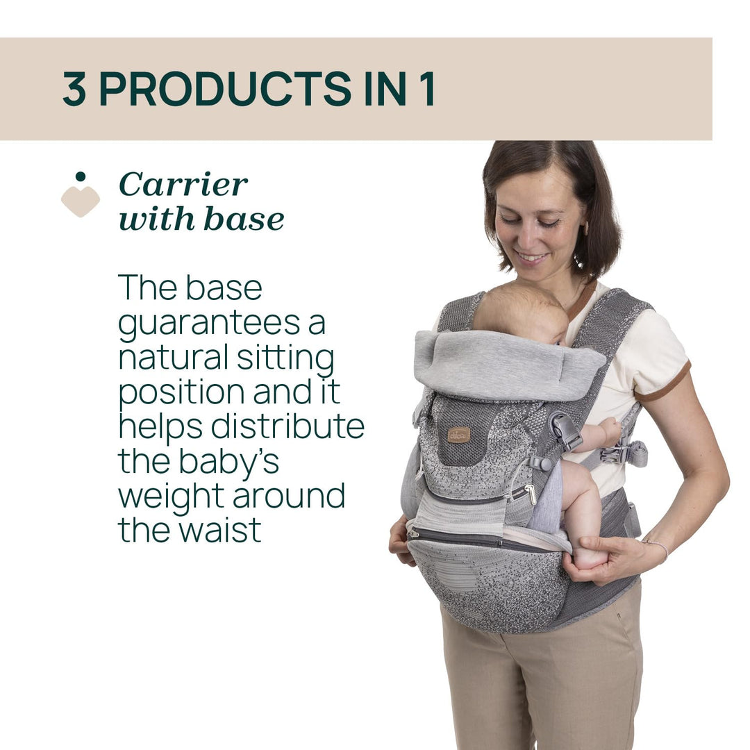 Chicco Airy Hip Fit Ergonomische 3-in-1 Babytrage, Abnehmbarer Basis-Support zur Gewichtsverteilung,