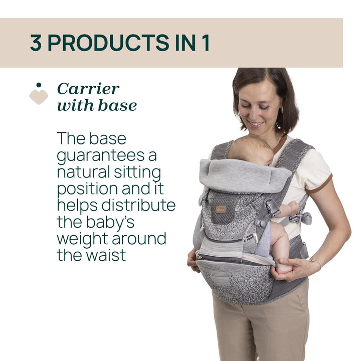 Chicco Airy Hip Fit Ergonomische 3-in-1 Babytrage, Abnehmbarer Basis-Support zur Gewichtsverteilung,