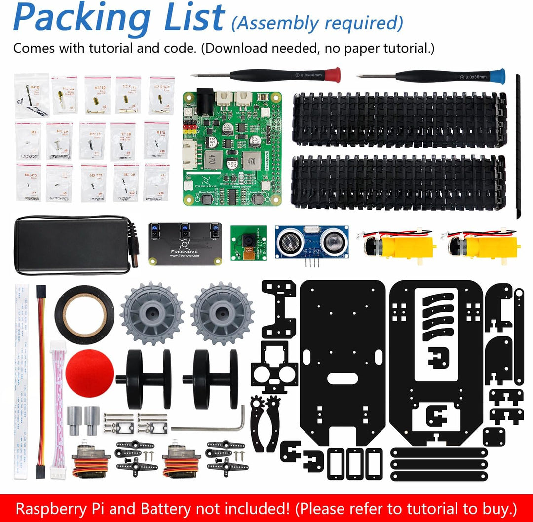 Freenove Tank Robot Kit for Raspberry Pi 4 B 3 B+ B A+, Crawler Chassis, Grab Objects, Ball Tracing,