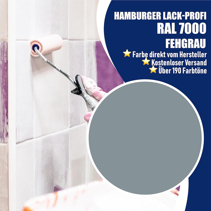 Fliesenlack MATT Fehgrau RAL 7000 Grau Fliesenfarbe im SET // Hamburger Lack-Profi (1 L) 1 l (1er Pa