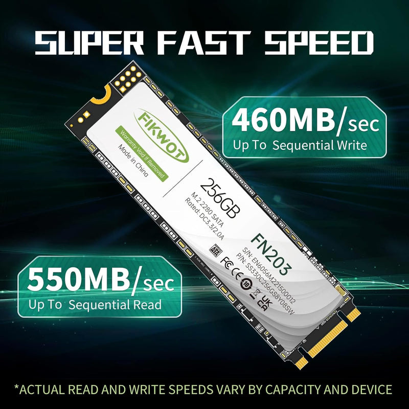 Fikwot FN203 256GB M.2 SATA SSD - SLC Cache 3D NAND TLC SATA III 6Gb/s M.2 2280 NGFF Internal Solid