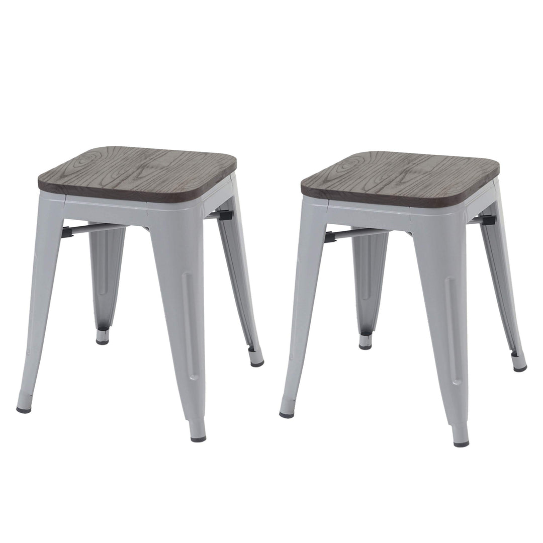 2er-Set Hocker HWC-A73 inkl. Holz-Sitzfläche, Metallhocker Sitzhocker, Metall Industriedesign stapel
