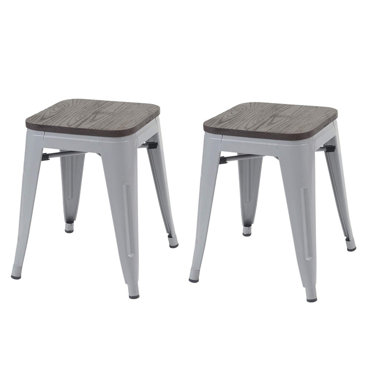 2er-Set Hocker HWC-A73 inkl. Holz-Sitzfläche, Metallhocker Sitzhocker, Metall Industriedesign stapel