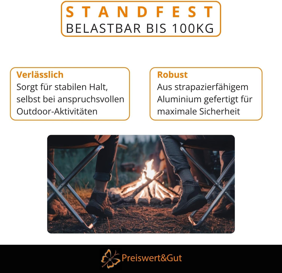 Preiswert&Gut Klappstuhl Sitzhöhe 45cm aus Aluminium bis 100kg mit Tischplatte MDF 40x40cm, 20kg bel
