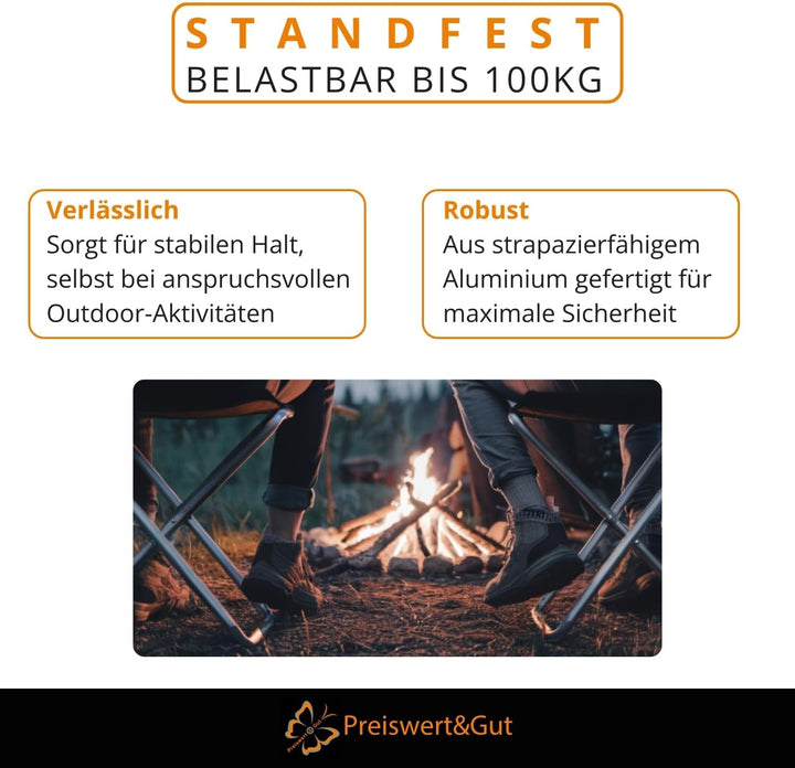 Preiswert&Gut Klappstuhl Sitzhöhe 45cm aus Aluminium bis 100kg mit Tischplatte MDF 40x40cm, 20kg bel