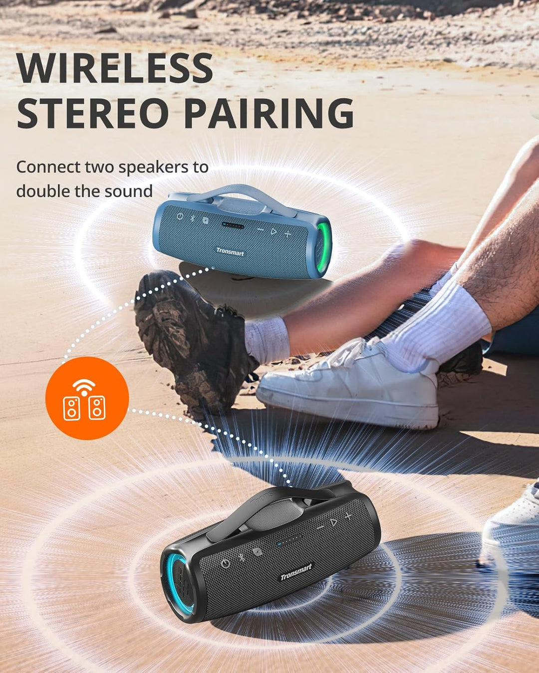 Tronsmart Mirtune S100 Bluetooth Lautsprecher, IPX7 wasserdicht, 5.3 Bluetooth, 20 Stunden Lange Akk