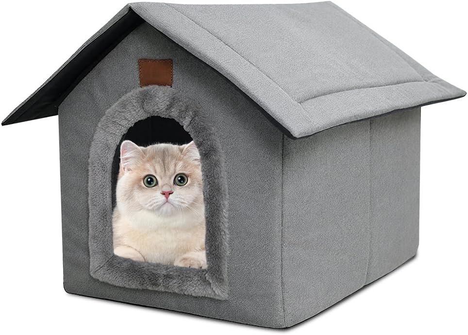 Katzenhaus Outdoor Winterfest, Katzenhöhle, Hundehöhle mit Abnehmbarem Plüschkissen, Wasserdicht Wet