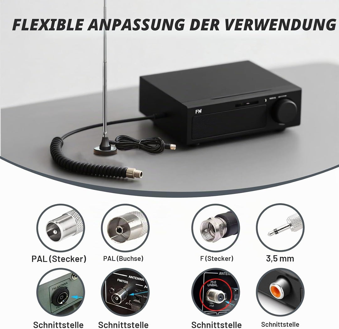 DAB UKW Radioantenne Digitale Teleskopantenne für den Innenbereich mit Magnetfuss 3 m Verlängerungsk