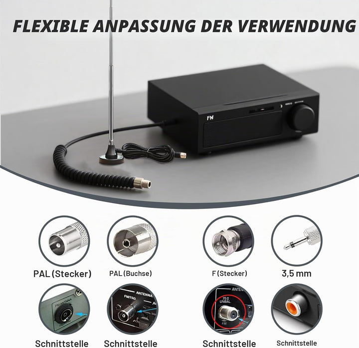 DAB UKW Radioantenne Digitale Teleskopantenne für den Innenbereich mit Magnetfuss 3 m Verlängerungsk