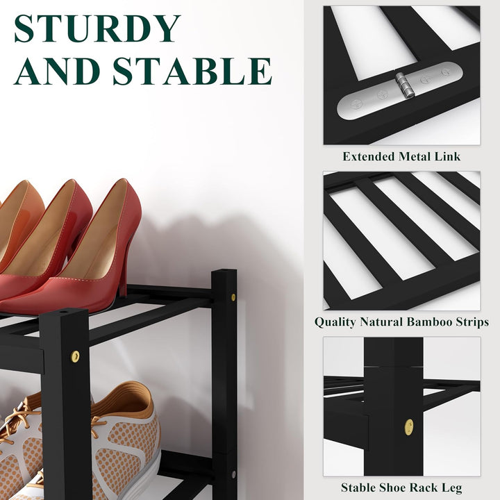 smiry Schuhregal aus Bambus, Schuhregal Platzsparend mit 3 Ebenen, Erweiterbar Stapelbar Shoe Rack,