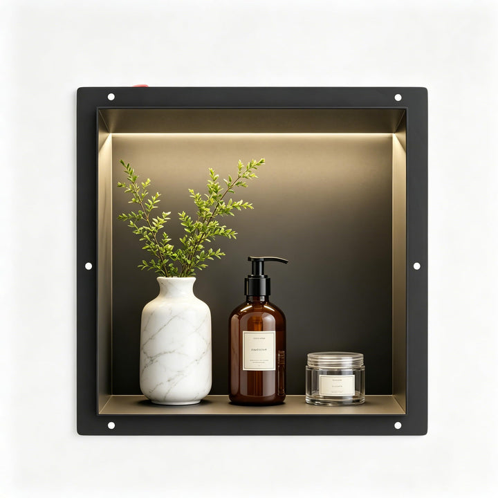 Wandnische Dusche Edelstahl, wasserdichte Nische mit LED-Licht, Eingebettete Duschnische 30x30x10cm,
